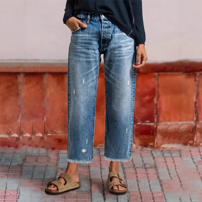 Damen-Retro-Cropped-Straight-Leg-Jeans👖