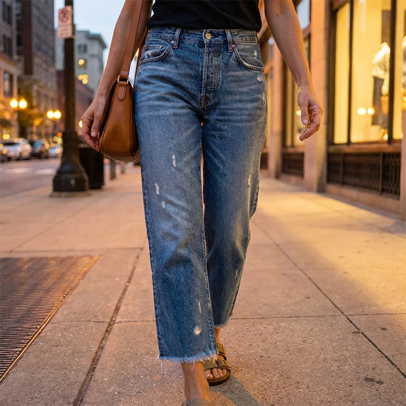Damen-Retro-Cropped-Straight-Leg-Jeans👖
