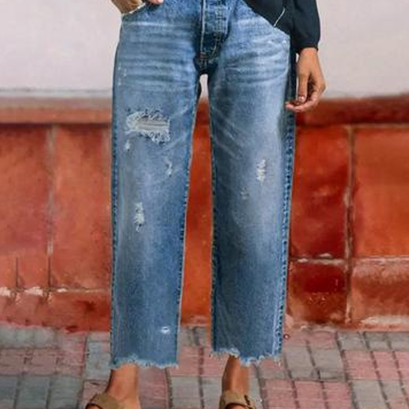Damen-Retro-Cropped-Straight-Leg-Jeans👖