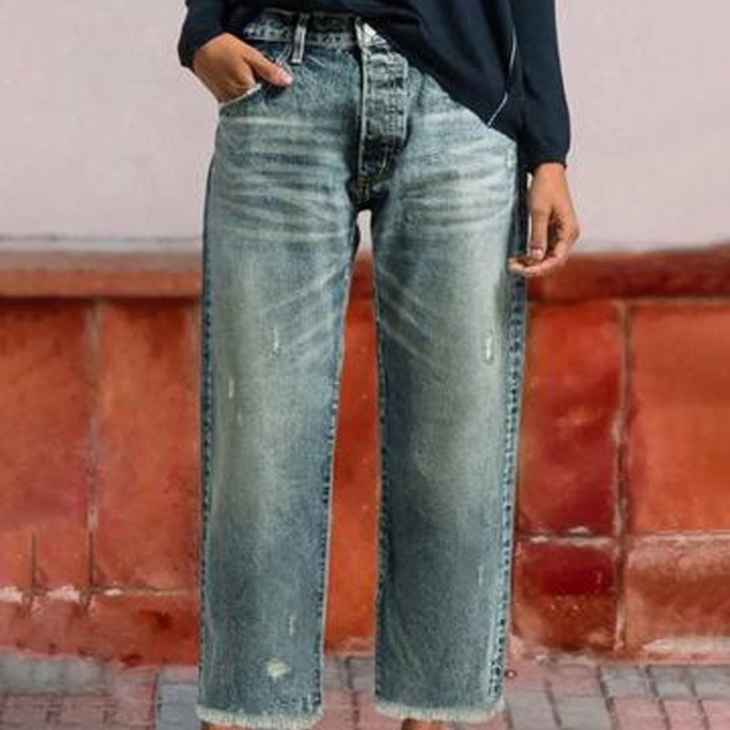 Damen-Retro-Cropped-Straight-Leg-Jeans👖