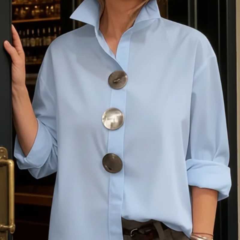 Damen Oversized Bluse mit großen Metallknöpfen