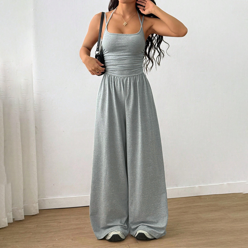 ☀️ Damen Sommer-Jumpsuit – Spaghettiträger, geraffte Taille, weites Bein