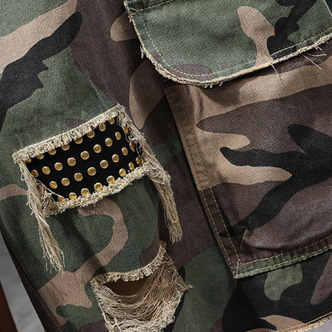 Studded Camo Cargo Shorts – Strapazierfähig, viele Taschen & robustes Camouflage-Design