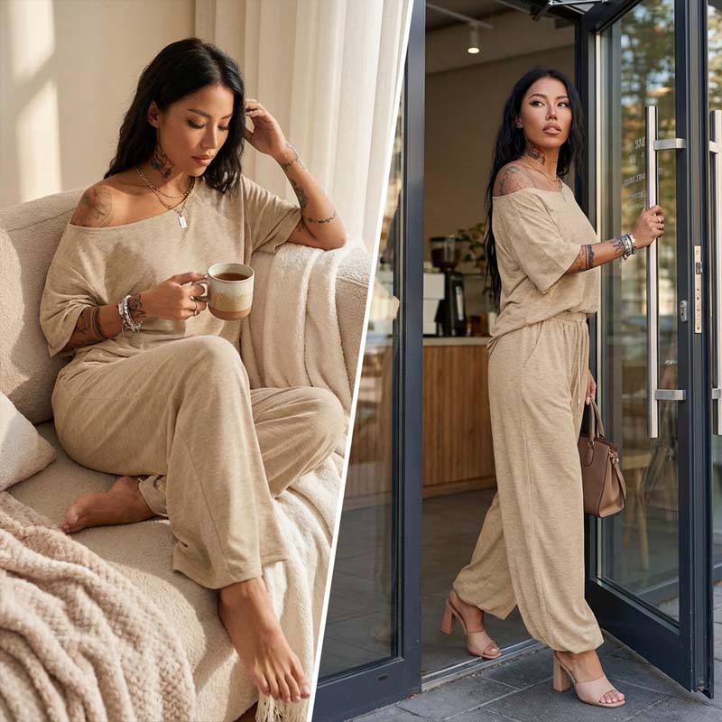 2-teiliges Set aus schulterfreiem Oberteil und Hose für Damen