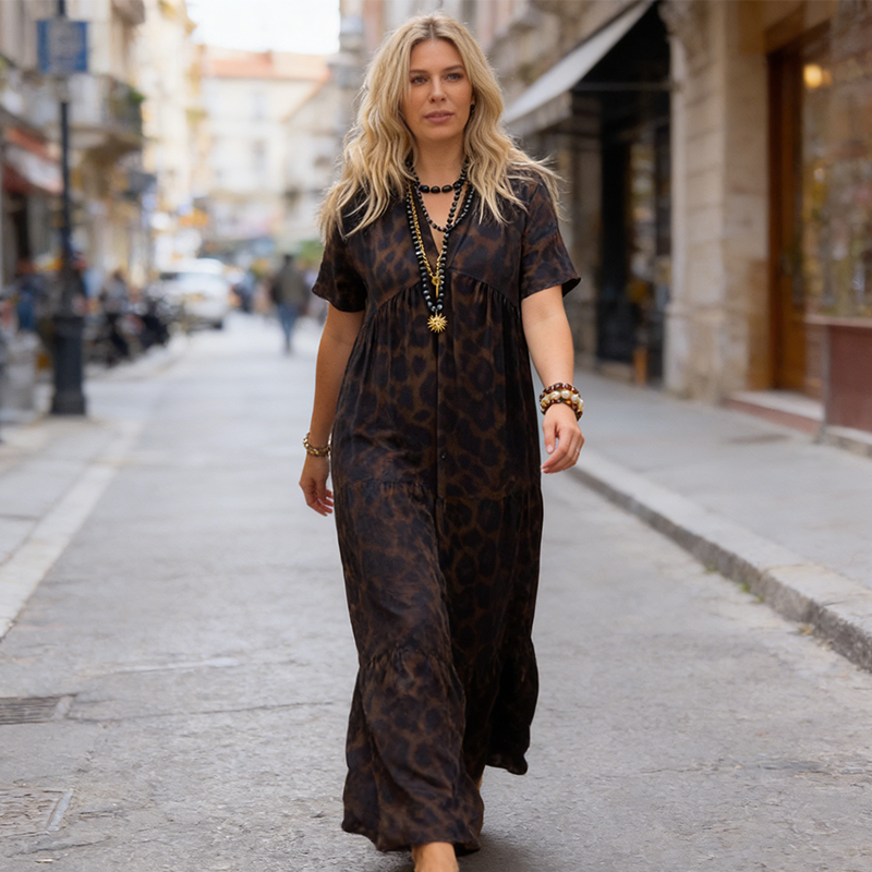 👗 Damen V-Ausschnitt Leopard Maxi-Kleid 💎