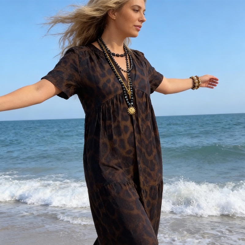 👗 Damen V-Ausschnitt Leopard Maxi-Kleid 💎