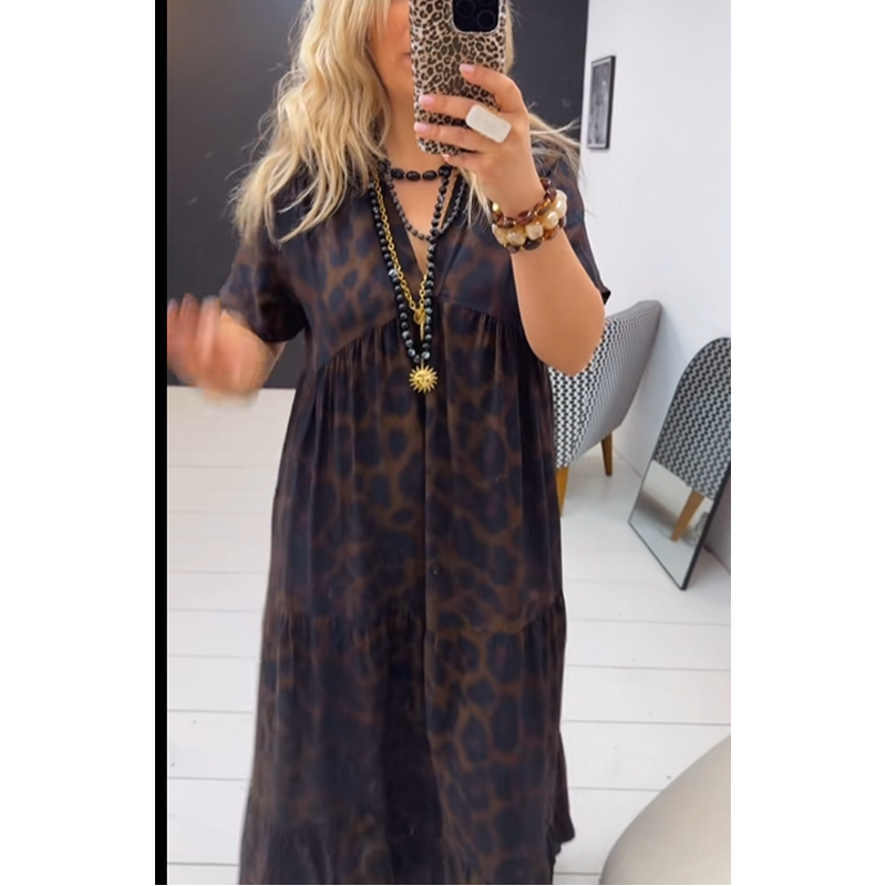 👗 Damen V-Ausschnitt Leopard Maxi-Kleid 💎