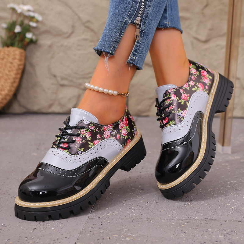 Damen Plateau-Brogues mit Blumenmuster
