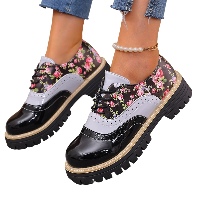 Damen Plateau-Brogues mit Blumenmuster