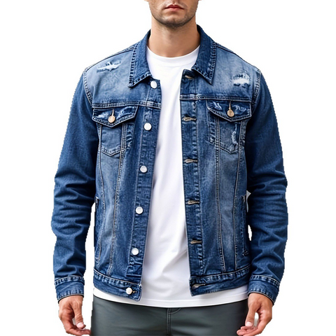 Herren-Freizeit-Denimjacke im Used-Look mit Vintage-Wäsche