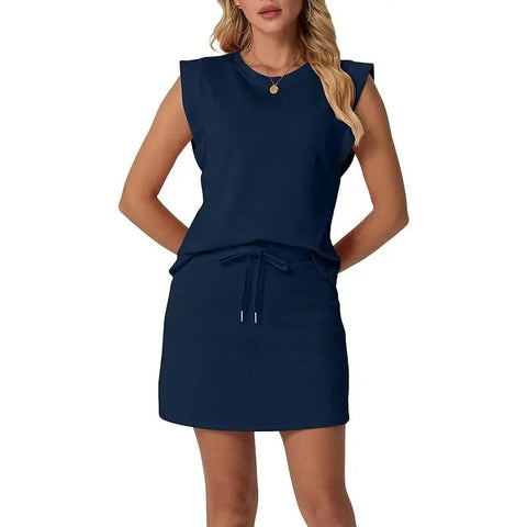 Modernes Damen-Set – ärmelloses Top & Rock mit Kordelzug ✨ luftig, stilvoll & perfekt für den Sommer ☀️