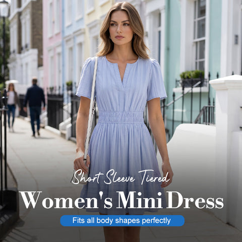 Kurzärmeliges Sommerkleid, gestuftes Minikleid für Damen – luftig & verspielt