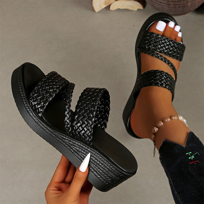 Damen-Plateausandalen mit gewebtem Riemen