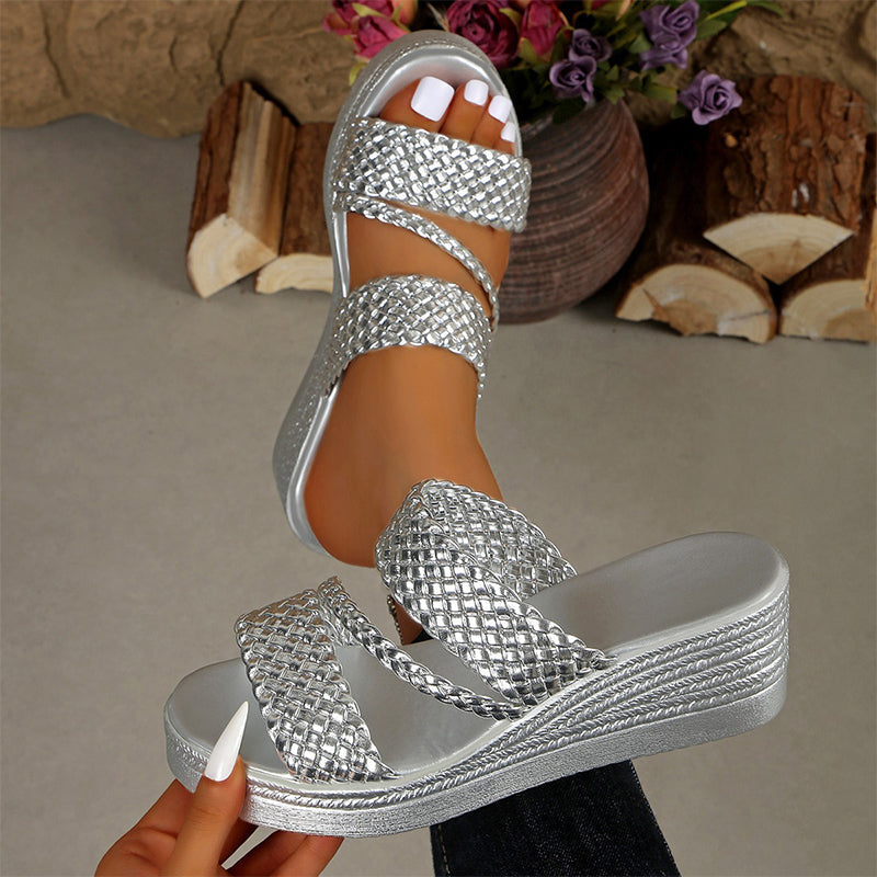 Damen-Plateausandalen mit gewebtem Riemen