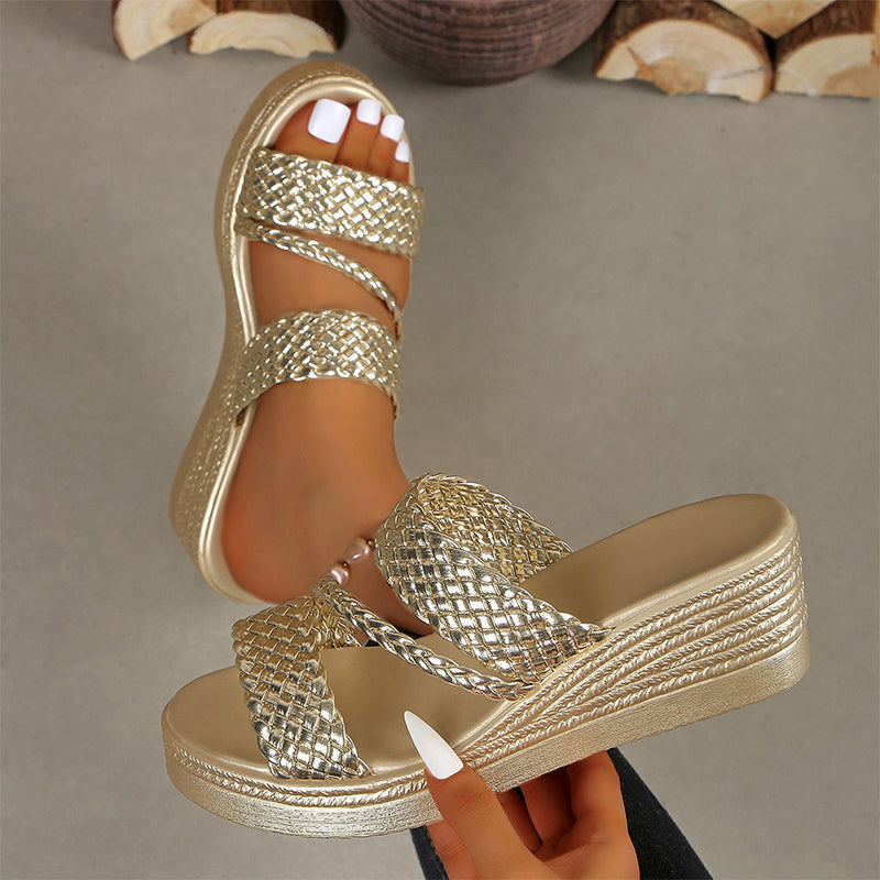 Damen-Plateausandalen mit gewebtem Riemen
