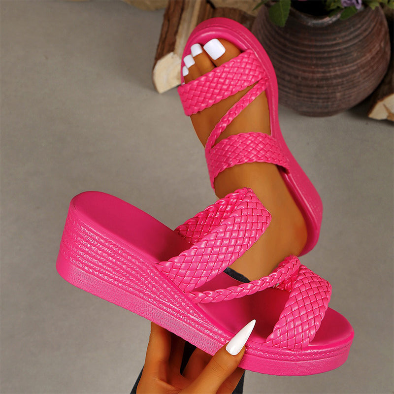 Damen-Plateausandalen mit gewebtem Riemen